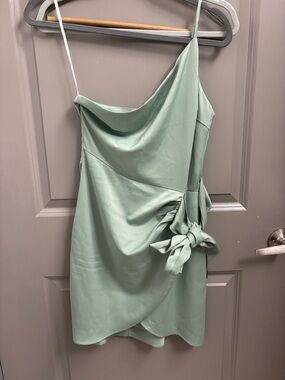 Lulu's Sage Green One-Shoulder Slip Dress